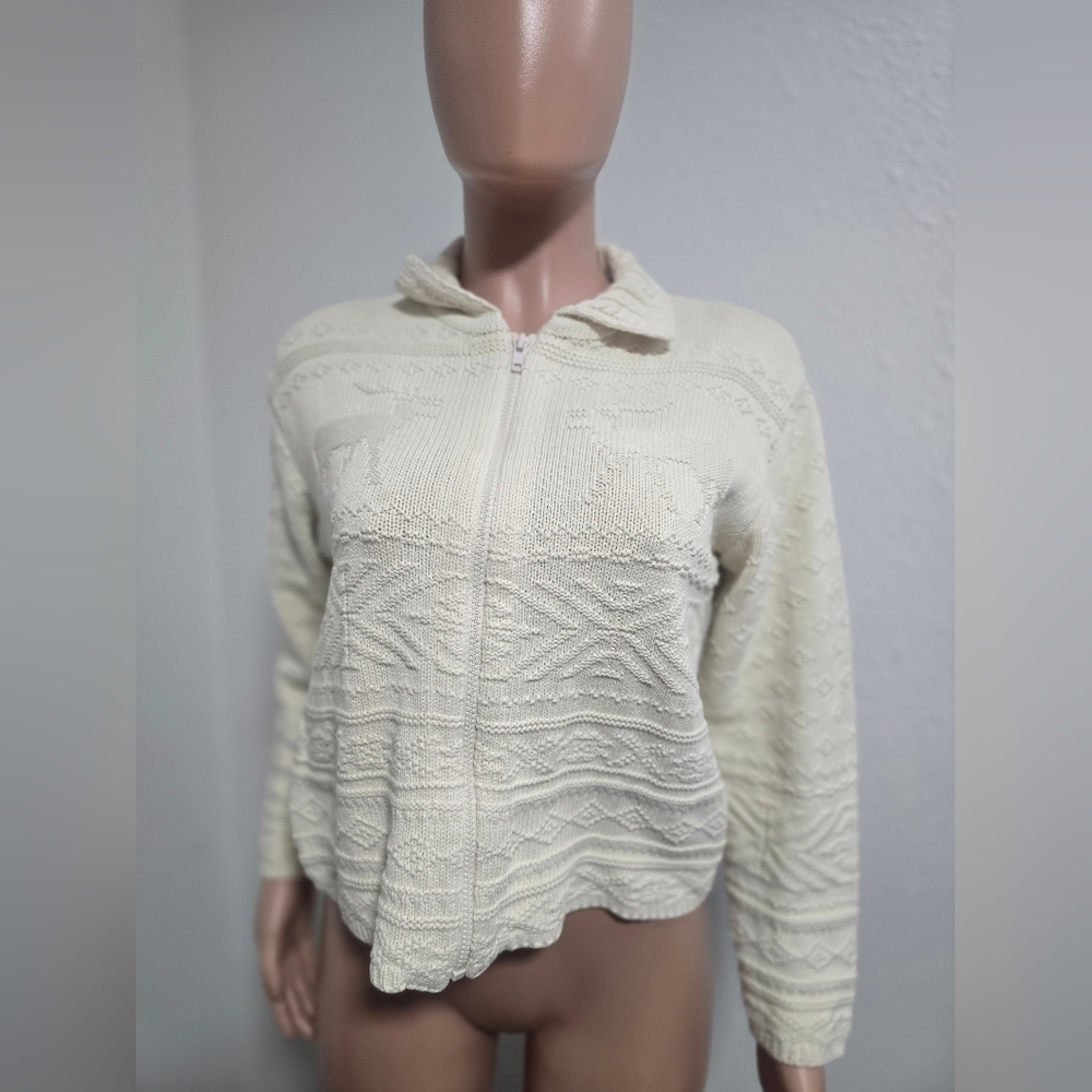 Cream Knit Zip-Up Sweater